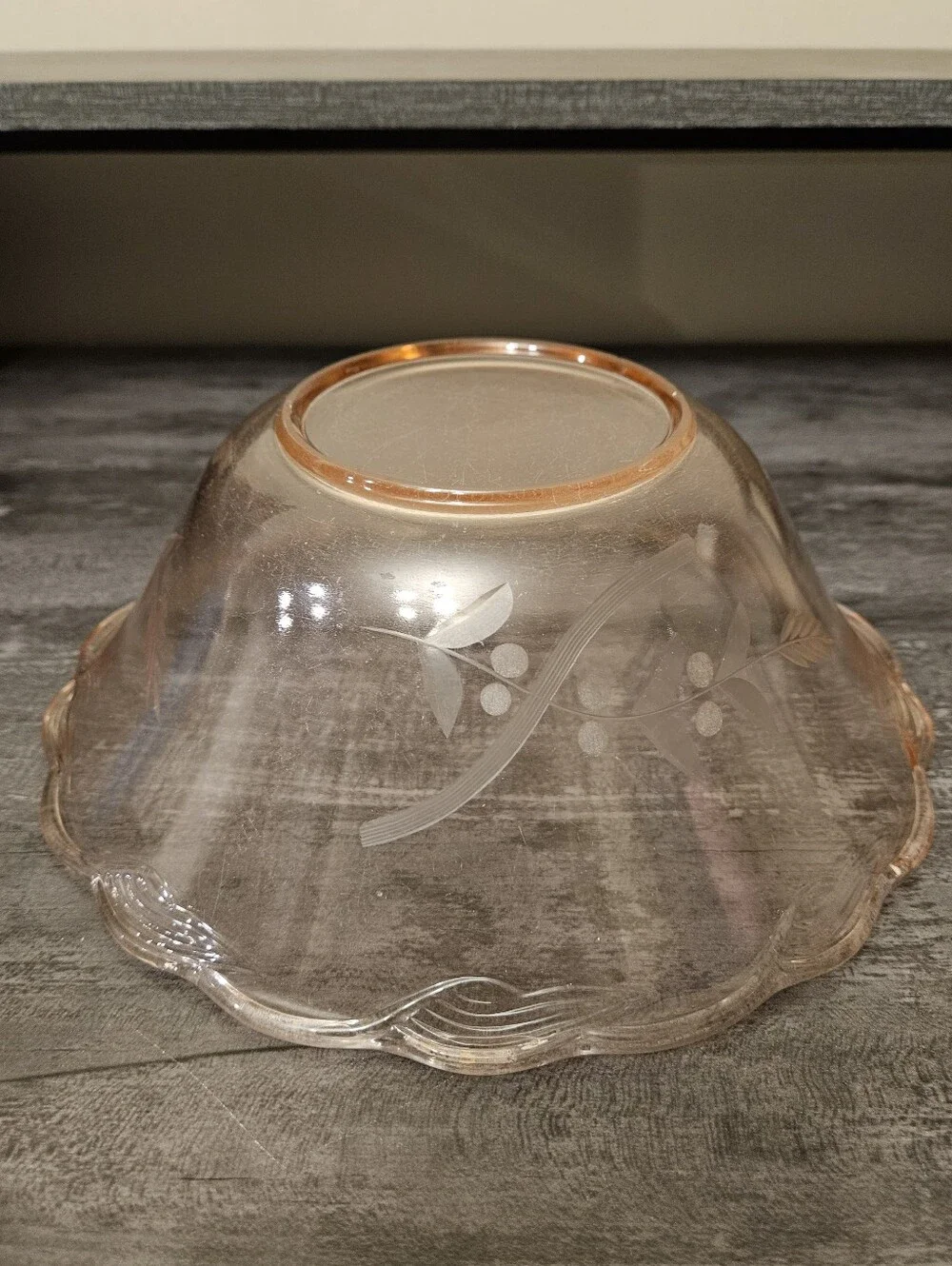 Vtg Pink Etched Floral Depression Glass Centerpiece Bowl
